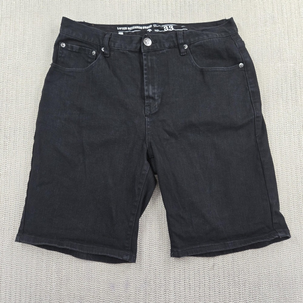 LRG Lifted Research Shorts Mens 33 Black Denim Bermuda True Straight Streetwear
